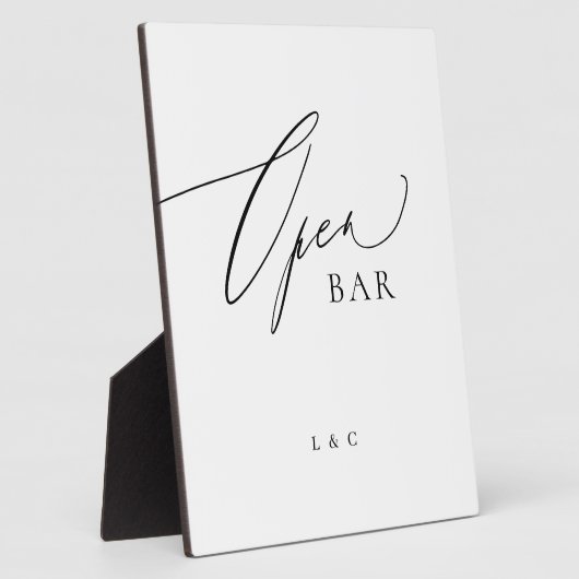 White Black Calligraphy Wedding OPEN Bar Sign Fotoplatte (Seite)