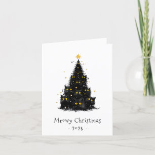 White Black Cat Meowy Weihnachtsbaum Feiertagskarte