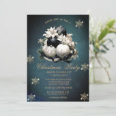 White Black Christmas Balls, Snowflakes Company Einladung (Stehend Vorderseite)
