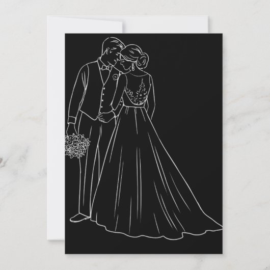 White Black Classic Monogram Elegant Clean Wedding Einladung (Rückseite)