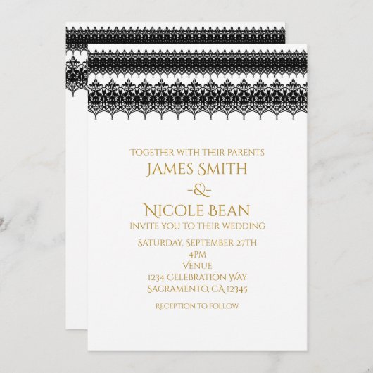 White & Black Classy Elegante Hochzeit Einladung (Vorne/Hinten)