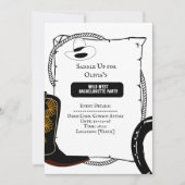 White & Black Cowgirl Hat bootet Junggeselinnen-Ab Einladung (Vorderseite)