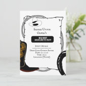 White & Black Cowgirl Hat bootet Junggeselinnen-Ab Einladung (Stehend Vorderseite)