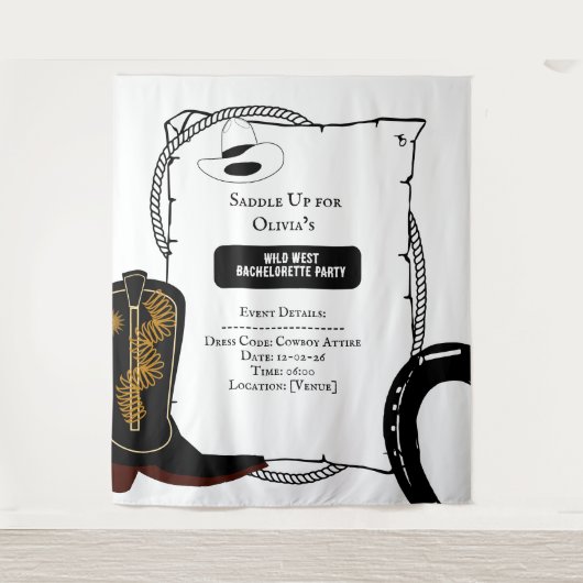 White & Black Cowgirl Hat bootet Junggeselinnen-Ab Wandteppich (Vorderseite)
