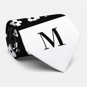 White & Black Daisies Monogramed Necktie Krawatte