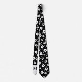 White & Black Daisies Monogramed Necktie Krawatte (Rückseite)