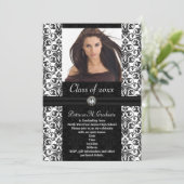 White|Black Damask Abschluss Einladung (Stehend Vorderseite)