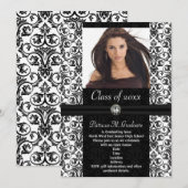 White|Black Damask Abschluss Einladung (Vorne/Hinten)