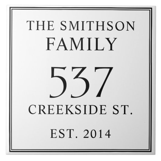 White Black Date Etablierte Address House Plaque Fliese (Vorderseite)
