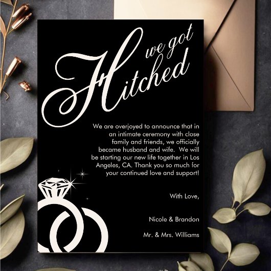 White & Black Diamond Ring Foto Hochzeit Ankündigung