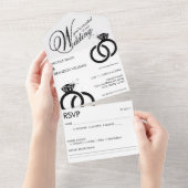 White & Black Diamond Ring Wedding All In One Einladung (Abreißen)