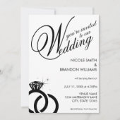 White & Black Diamond Ring Wedding Einladung (Vorderseite)
