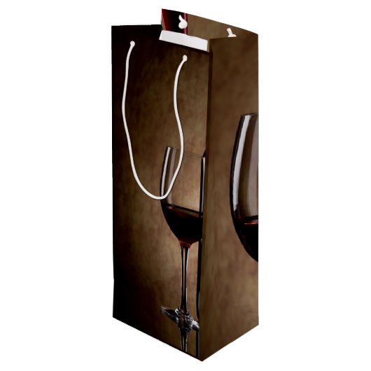 White & Black Elegant Minimalist Wine Gift Bag Geschenktüte Für Weinflaschen (Rückseite Schrägansicht)