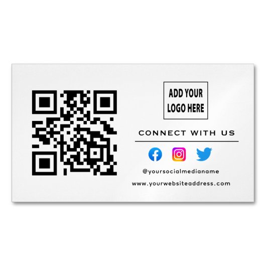 White Black Follow Scan zur Verbindung mit QR-Code Magnetische Visitenkarte (Vorderseite)