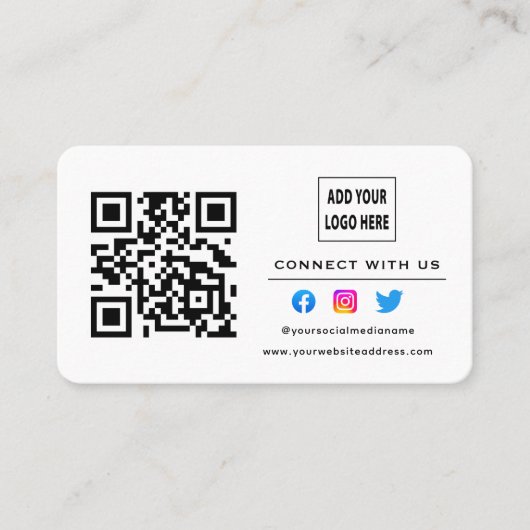 White Black Follow Scan zur Verbindung mit QR-Code Visitenkarte (Vorderseite)