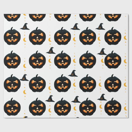 White & Black Fun Halloween Pumpkin&hatPattern Geschenkpapier (Flach)