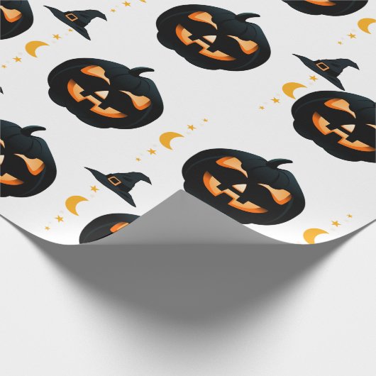 White & Black Fun Halloween Pumpkin&hatPattern Geschenkpapier (Ecke)