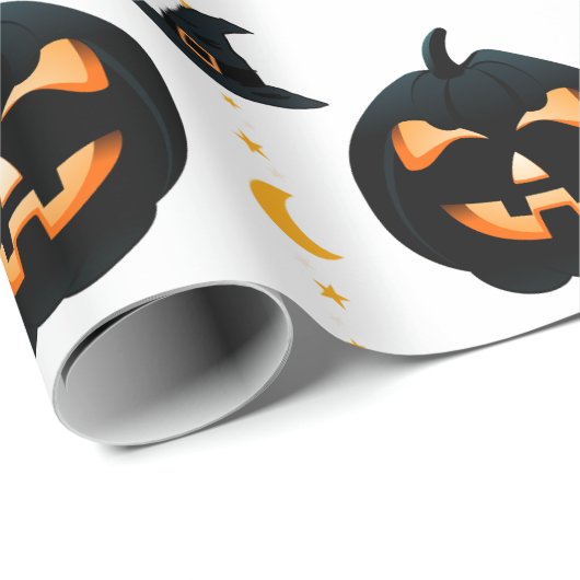 White & Black Fun Halloween Pumpkin&hatPattern Geschenkpapier (Rolleneckpunkt)