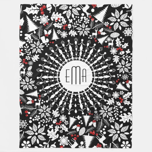 White & Black Geometric Weihnachtsschreath Fleecedecke (Vorderseite)