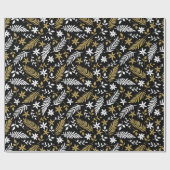 White Black Gold Botanical Pattern Geschenkpapier (Flach)