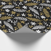 White Black Gold Botanical Pattern Geschenkpapier (Ecke)