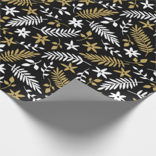 White Black Gold Botanical Pattern Geschenkpapier