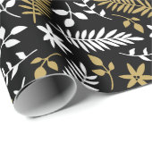 White Black Gold Botanical Pattern Geschenkpapier (Rolleneckpunkt)