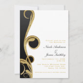 White Black Gold Chic Elegante Swirl Hochzeit Einladung (Vorderseite)