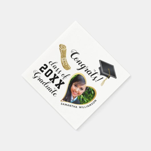 White Black Gold Class 2025 Graduate Abschluss Serviette (Ecke)