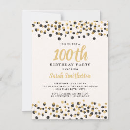 White Black Gold Confetti Glitzer 100. Geburtstag Einladung