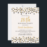 White Black Gold Confetti Glitzer 18. Geburtstag Einladung<br><div class="desc">Eleganter Konfetti-Glitzer aus Schwarz und Gold auf weißer 18. Geburtstagsfeier für Damen.</div>