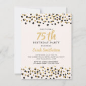 White Black Gold Confetti Glitzer 75. Geburtstag Einladung (Vorderseite)
