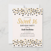 White Black Gold Confetti Glitzer Sweet 16 Einladung (Vorderseite)