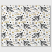 White Black Gold Doodle PINE und Sterne CHRISTMAS Geschenkpapier (Flach)
