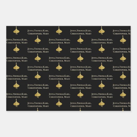 White Black Gold Familie Weihnachtsbaum Streifen B Geschenkpapier Set (Vorderseite 3)