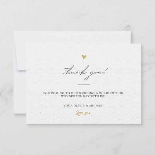 White & Black Gold Minimal Calligrafy Wedding Dankeskarte (Vorderseite)