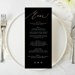 White Black Gold Moderne kalligraphische Hochzeit Menükarte