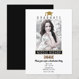 White Black Gold Modernes Abschluss Foto Party Einladung