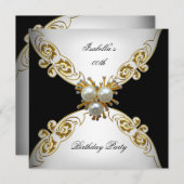 White Black Gold Pearl Geburtstagsparty Einladung (Vorne/Hinten)