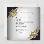 White Black Gold Pearl Geburtstagsparty Einladung (Rückseite)