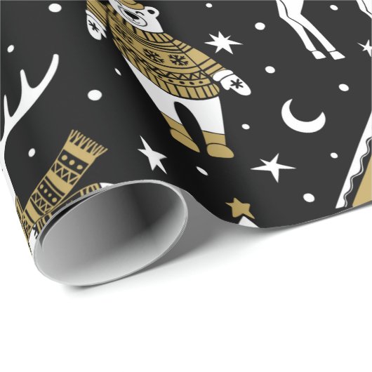 White Black Gold Rentier Bear House Geschenkpapier (Rolleneckpunkt)