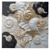 White Black Gold Seashells 3D-Effekt Fliese (Vorderseite)