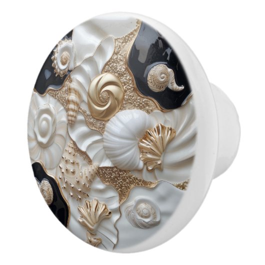 White Black Gold Seashells 3D-Effekt Keramikknauf (Rechts)