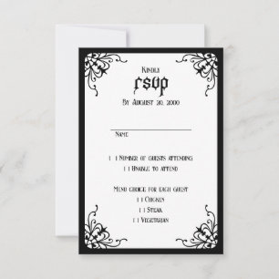 White Black Gothic Wedding RSVP Karte