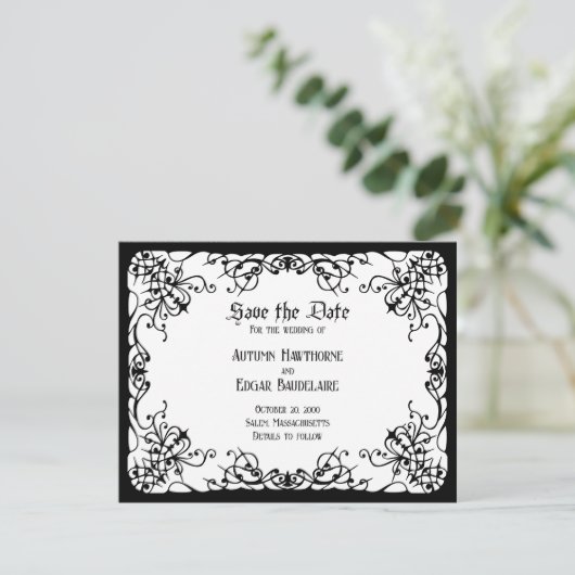 White Black Gothic Wedding Save The Date (Stehend Vorderseite)