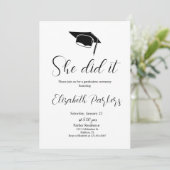 White Black Graduation Party Einladung (Stehend Vorderseite)