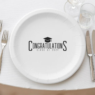 White & Black Gratulationen Klasse des Abschlusses Pappteller