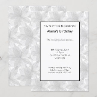 WHITE BLACK GRAY BOTANICAL LEAF BIRTHTAG EINLADUNG