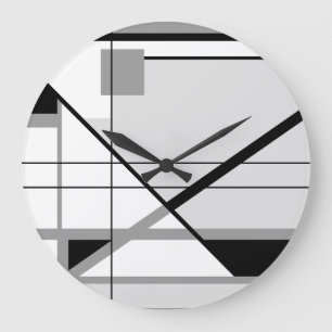 White Black Gray Geometric Abstract Große Wanduhr