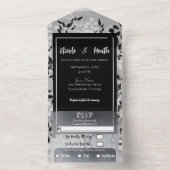 White Black Gray Moderne Minimal Blumenhochzeit All In One Einladung (Innen Boden)